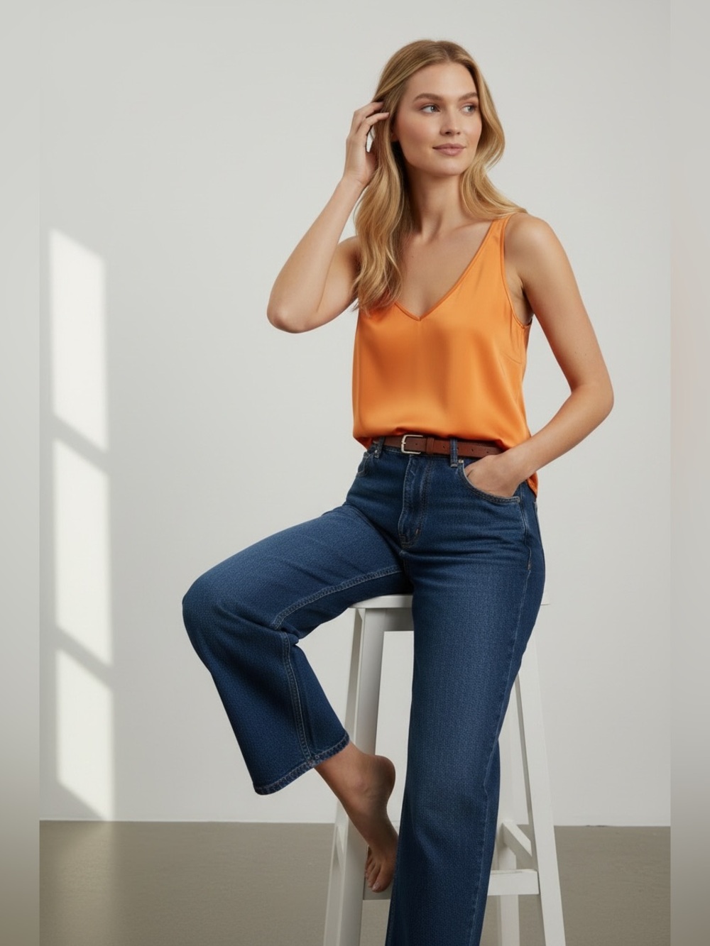 🆕 NWT LOFT Orange Satin Double V Tank Top in size Small
